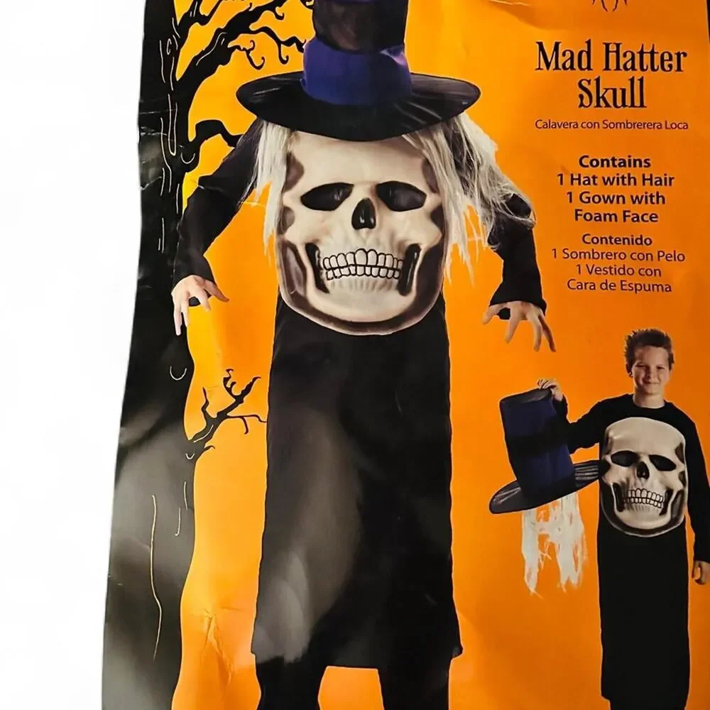 Mad Hatter Skull Unisex Child Large 10-12 Halloween Costume